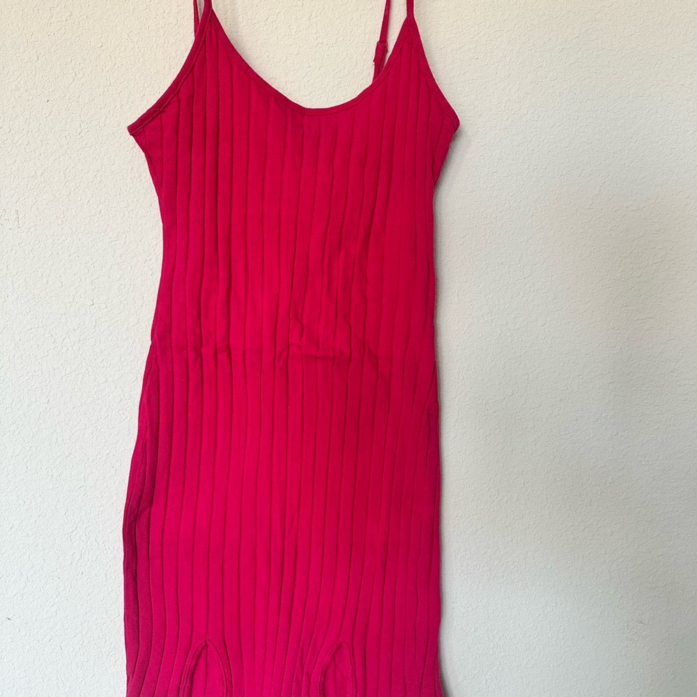 Red Ribbed Sleeveless Dress
